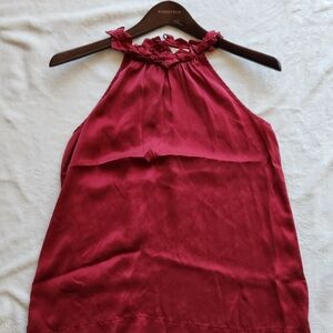 Ted Baker 100% Silk! Deep Red, Ruffled Collar, Sleeveless Top